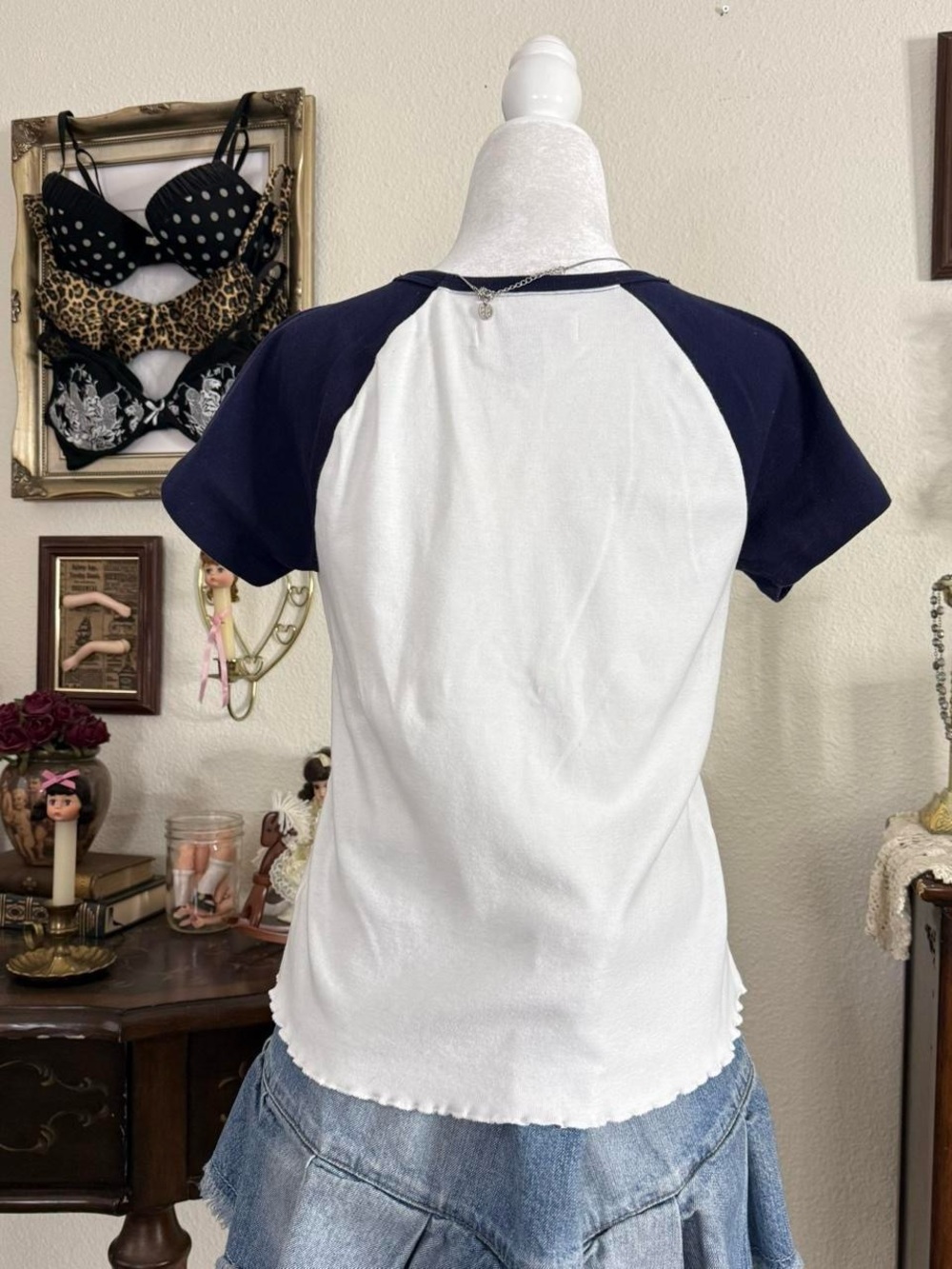 Y2k girly grunge Limited Too navy & white ringer style baby tee - Picture 4 of 6